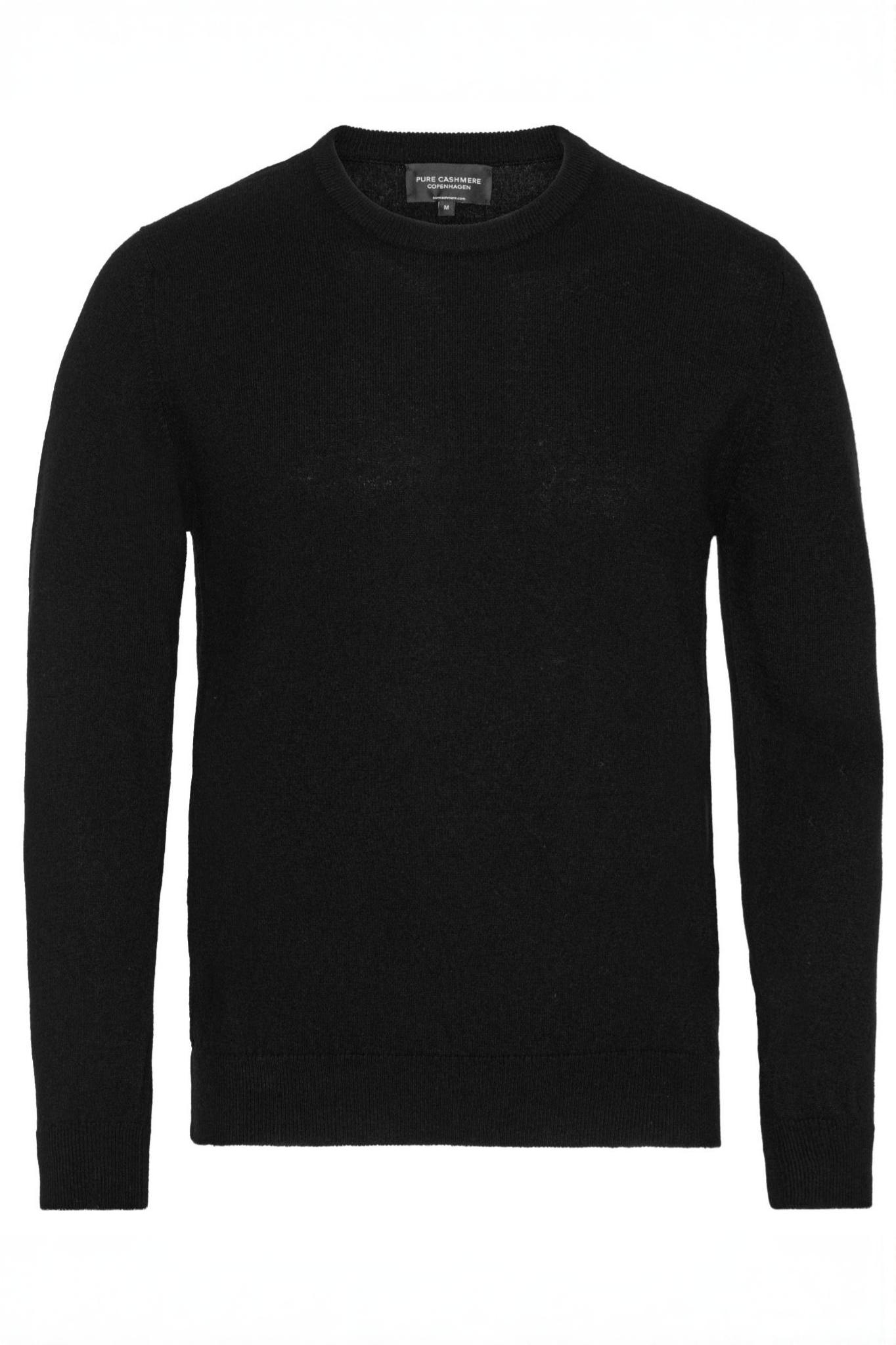 Cashmere herrtröja med rund hals, Skottland - Svart