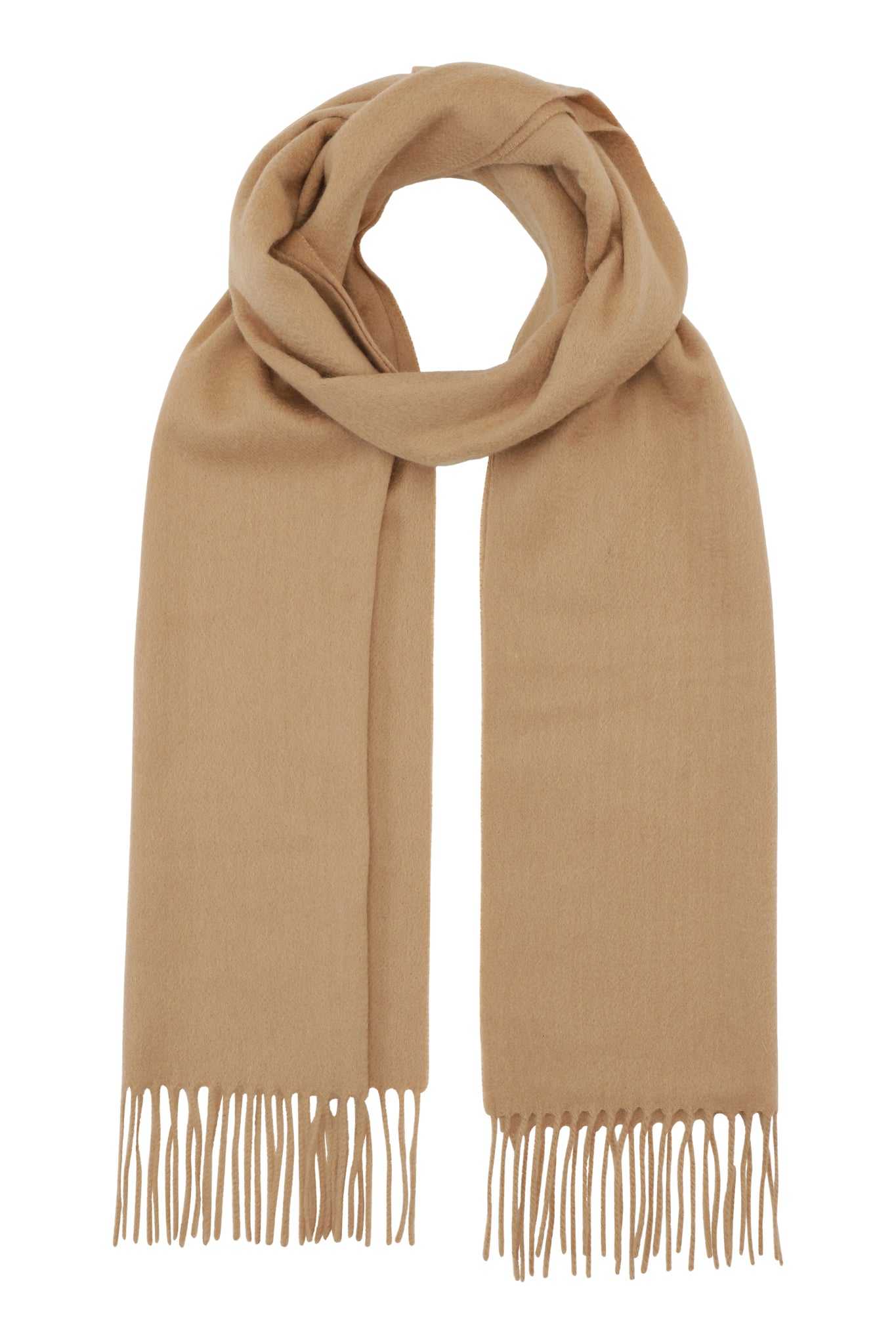 Klassisk cashmere halsduk med fransar, Skottland - Camel