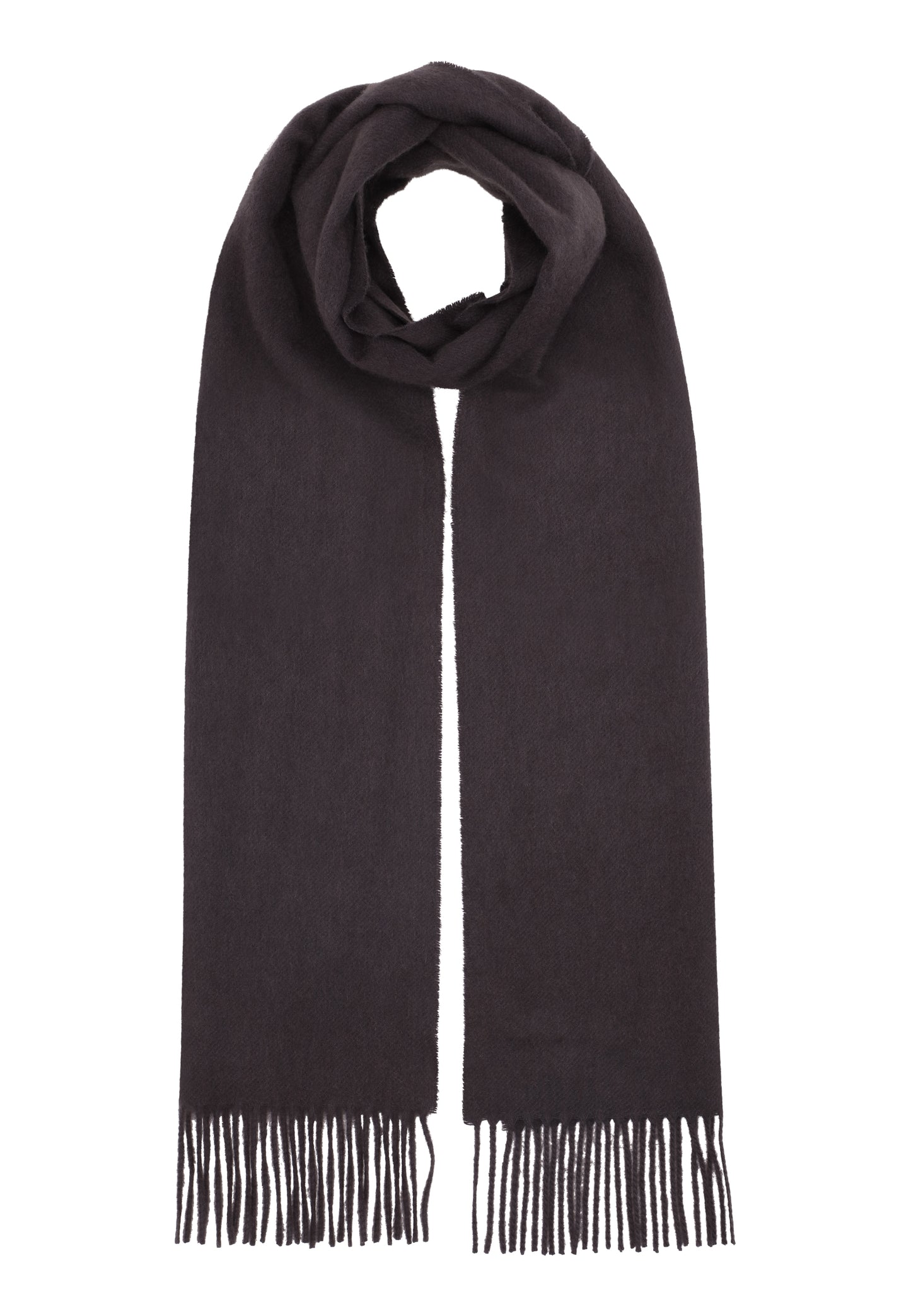 Klassisk cashmere halsduk med fransar, Skottland - Cold Dark Brown