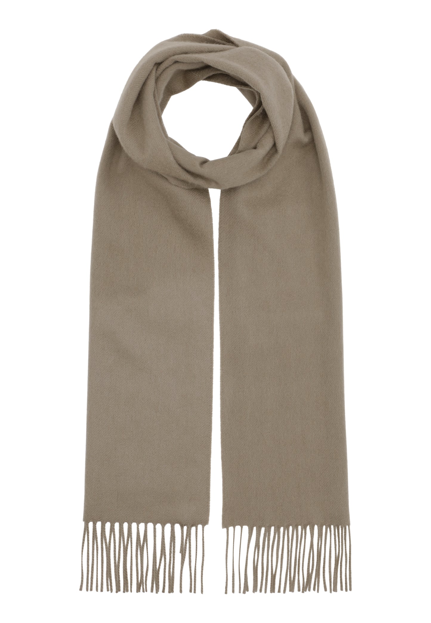 Klassisk cashmere halsduk med fransar, Skottland - Soft Khaki