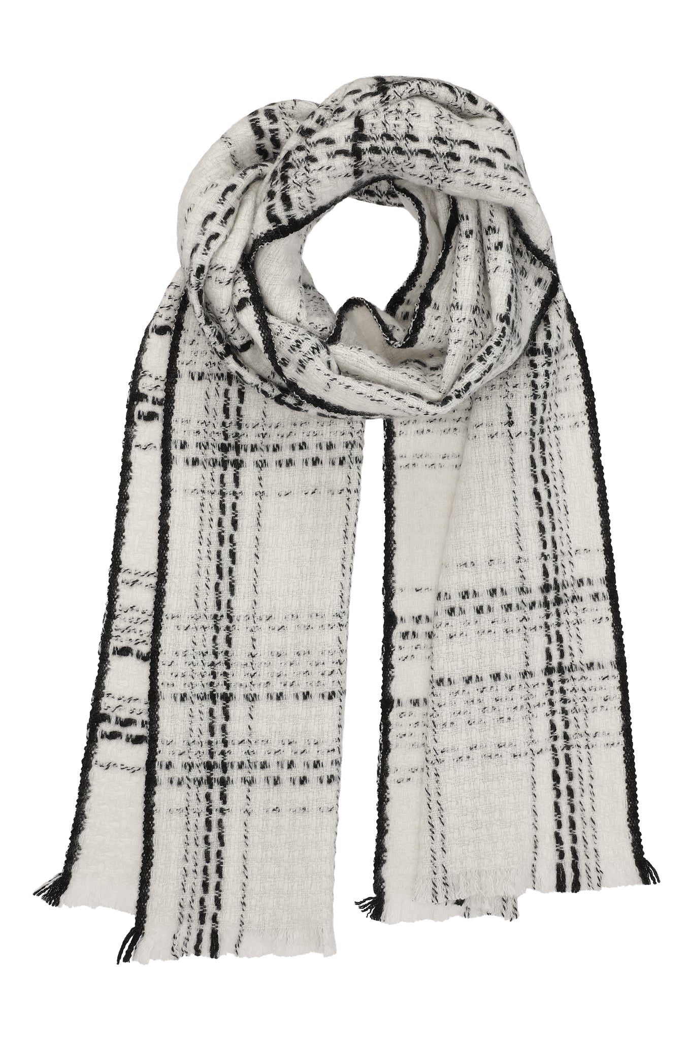 Boucle - Rutig halsduk i cashmere - Vit och svart