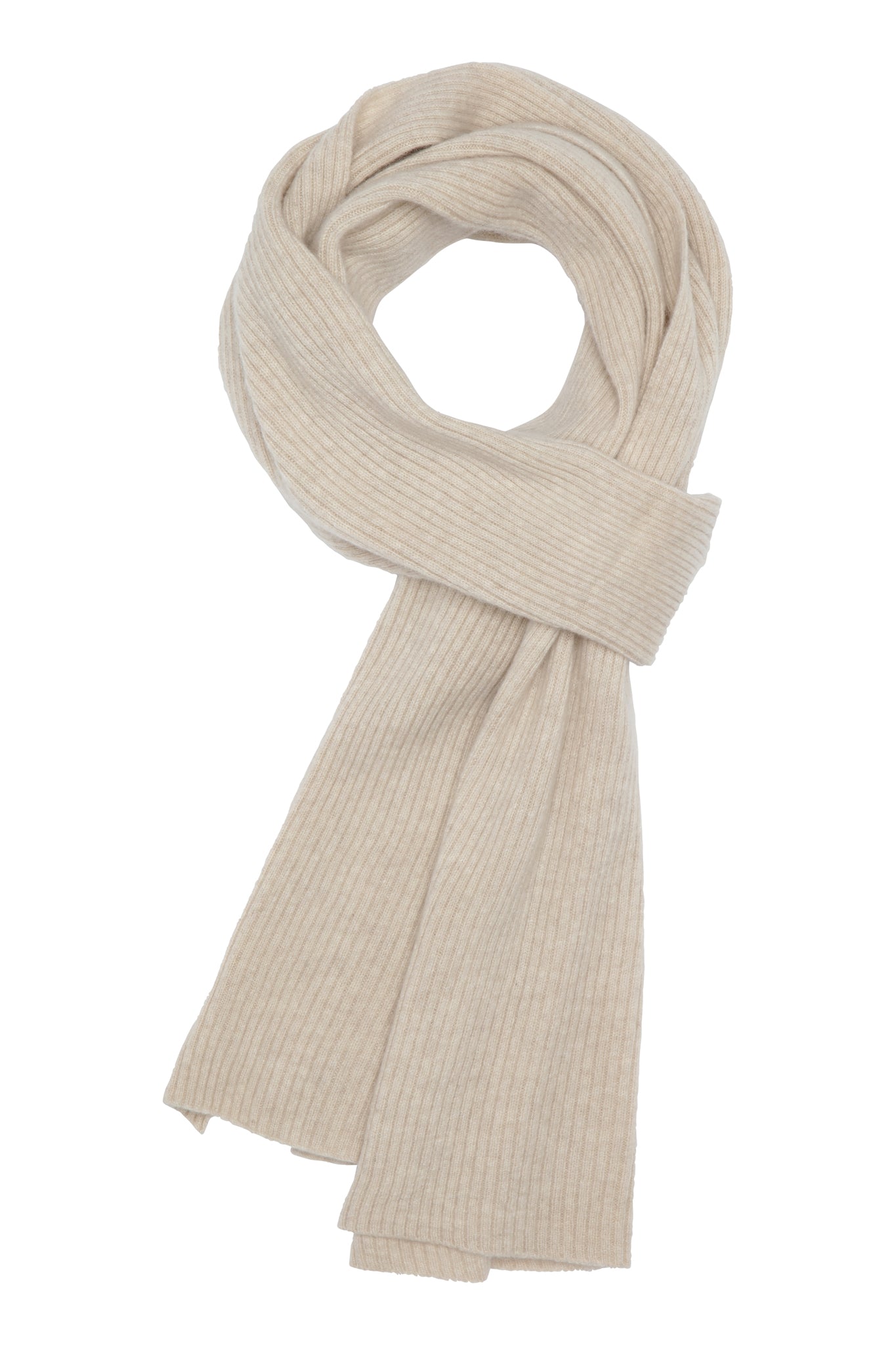 Robin - ribbstickad halsduk i cashmere - Beige