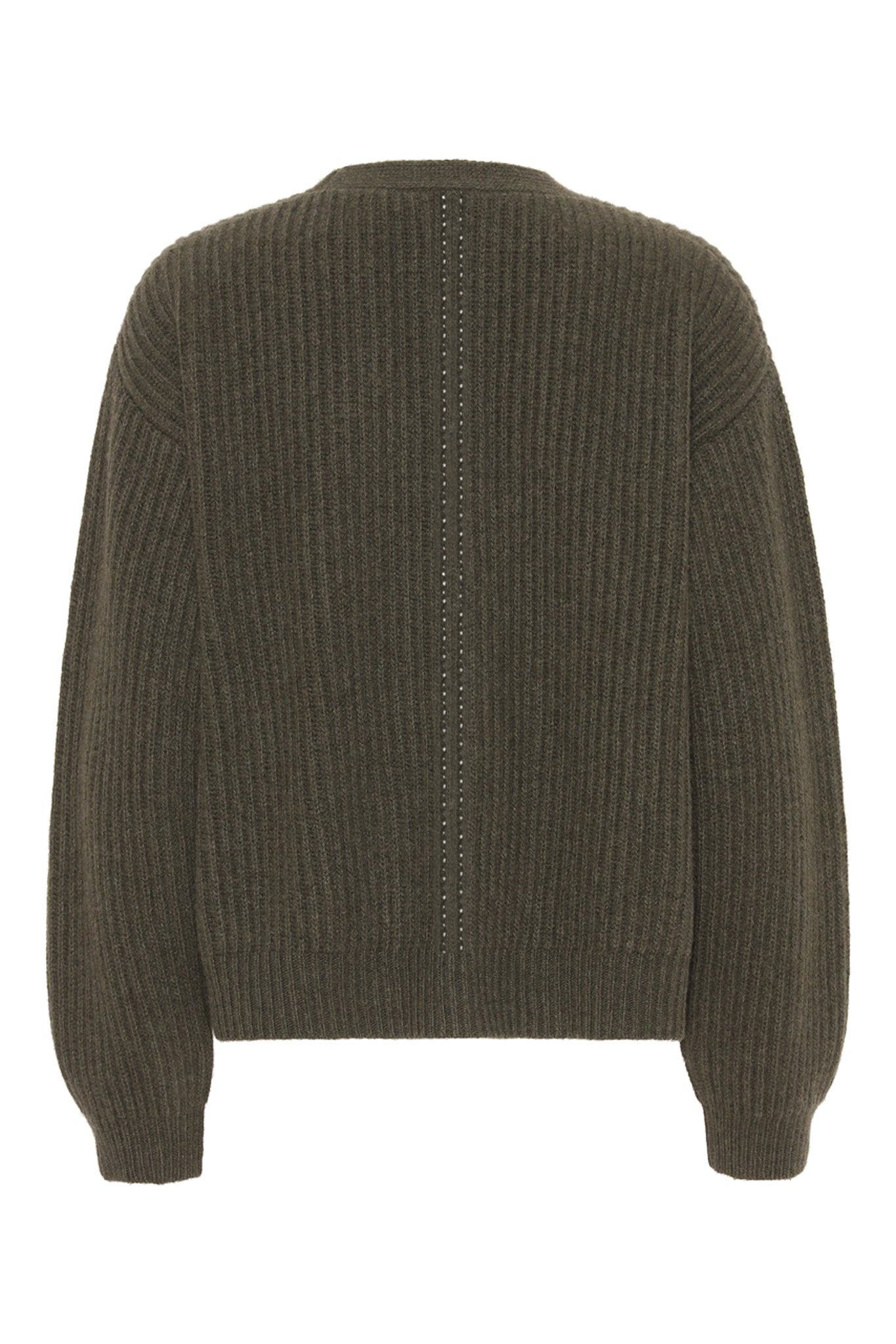 Maja - ribbstickad kofta i återvunnen cashmere - Armygrön