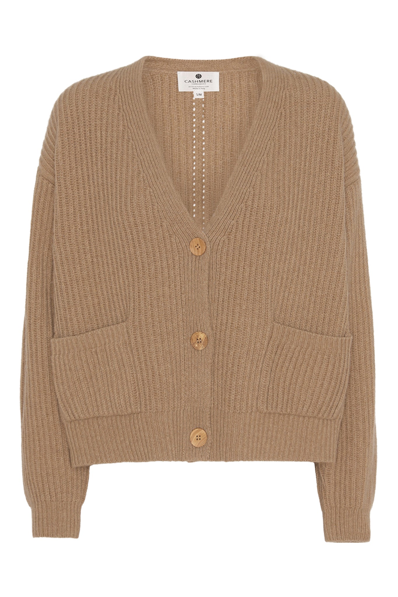Maja - ribbstickad kofta i återvunnen cashmere - Kamel