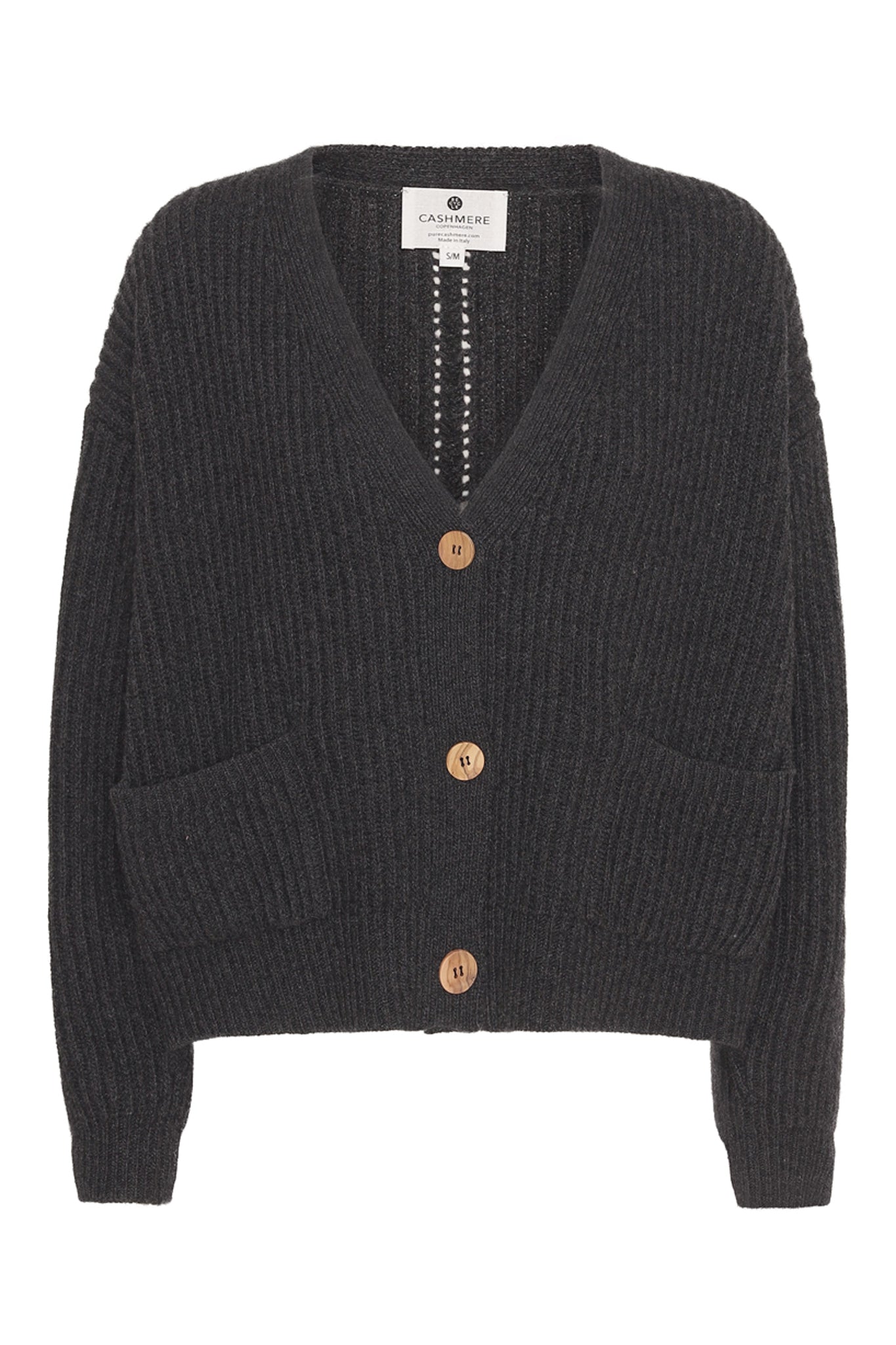 Maja - ribbstickad kofta i återvunnen cashmere - Mörkgrå