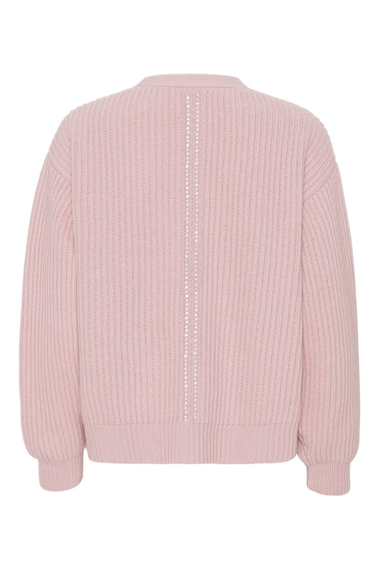 Maja - ribbstickad kofta i återvunnen cashmere - Rosa
