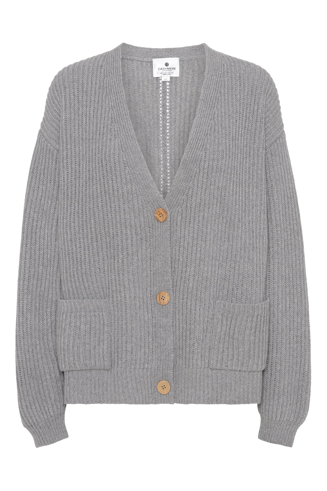 Maja - ribbstickad kofta i återvunnen cashmere - Grå