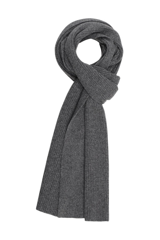 Halvard - ribbstickad halsduk i cashmere - Mörkgrå