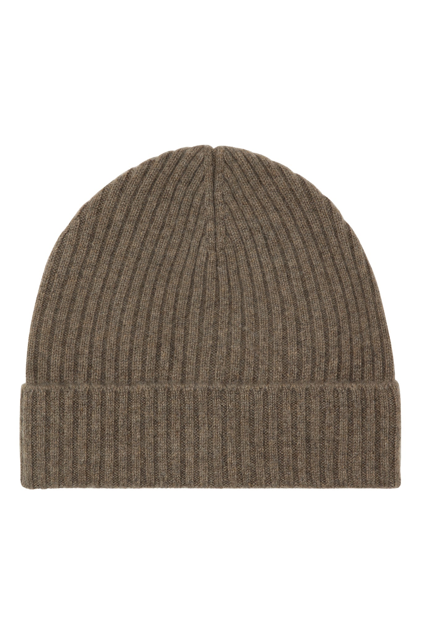 Robin - ribbstickad mössa (beanie) i cashmere - Walnut Ljusbrun