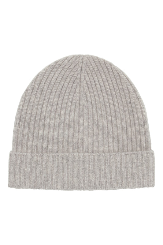 Robin - ribbstickad mössa (beanie) i cashmere - Ljusgrå