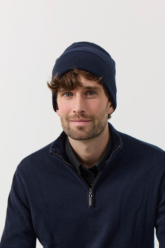 Tjock dubbel jersey Cashmere mössa Skottland - Mörk Marinblå