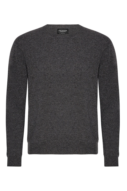 Cashmere herrtröja med rund hals, Skottland - Mörkgrå