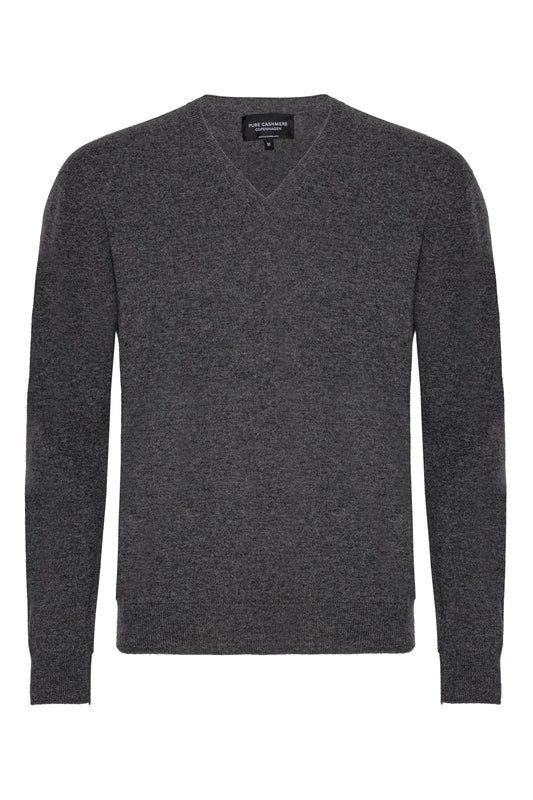 Cashmere herrtröja V-ringad, Skottland - Mörkgrå
