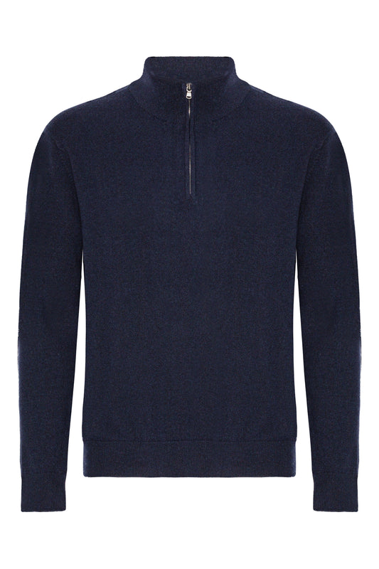 Cashmere herrtröja half zip, Skottland - Mörkt Marinblå