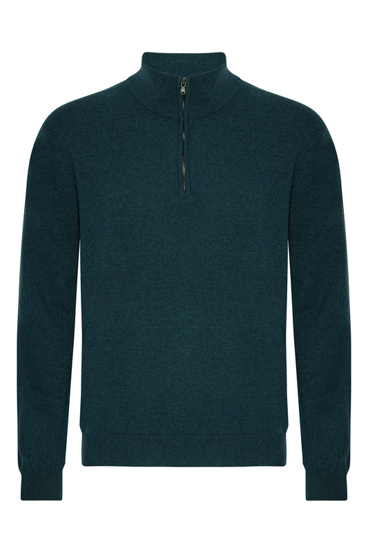 Cashmere herrtröja half zip, Skottland - Mörk Grön