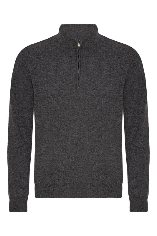 Cashmere herrtröja half zip, Skottland - Mörkgrå