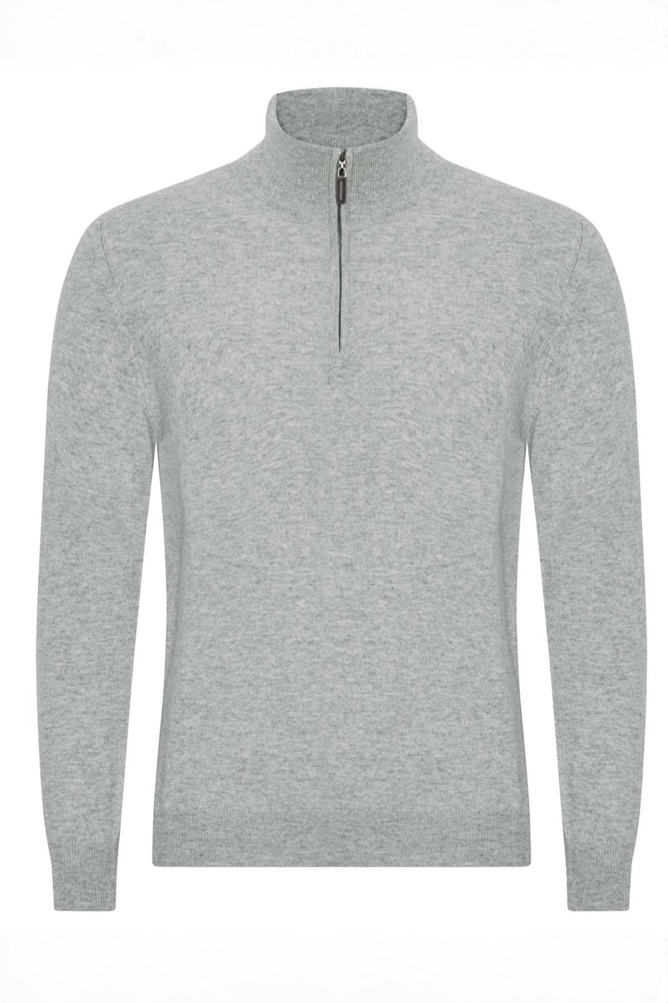 Cashmere herrtröja half zip, Skottland - Silver Grå