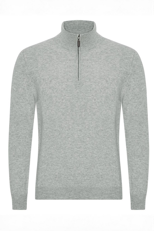 Cashmere herrtröja half zip, Skottland - Silver Grå