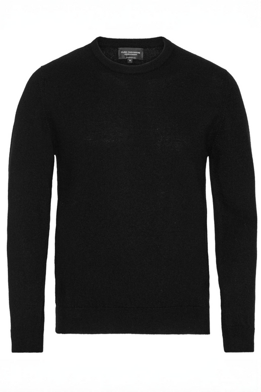 Cashmere herrtröja med rund hals, Skottland - Svart