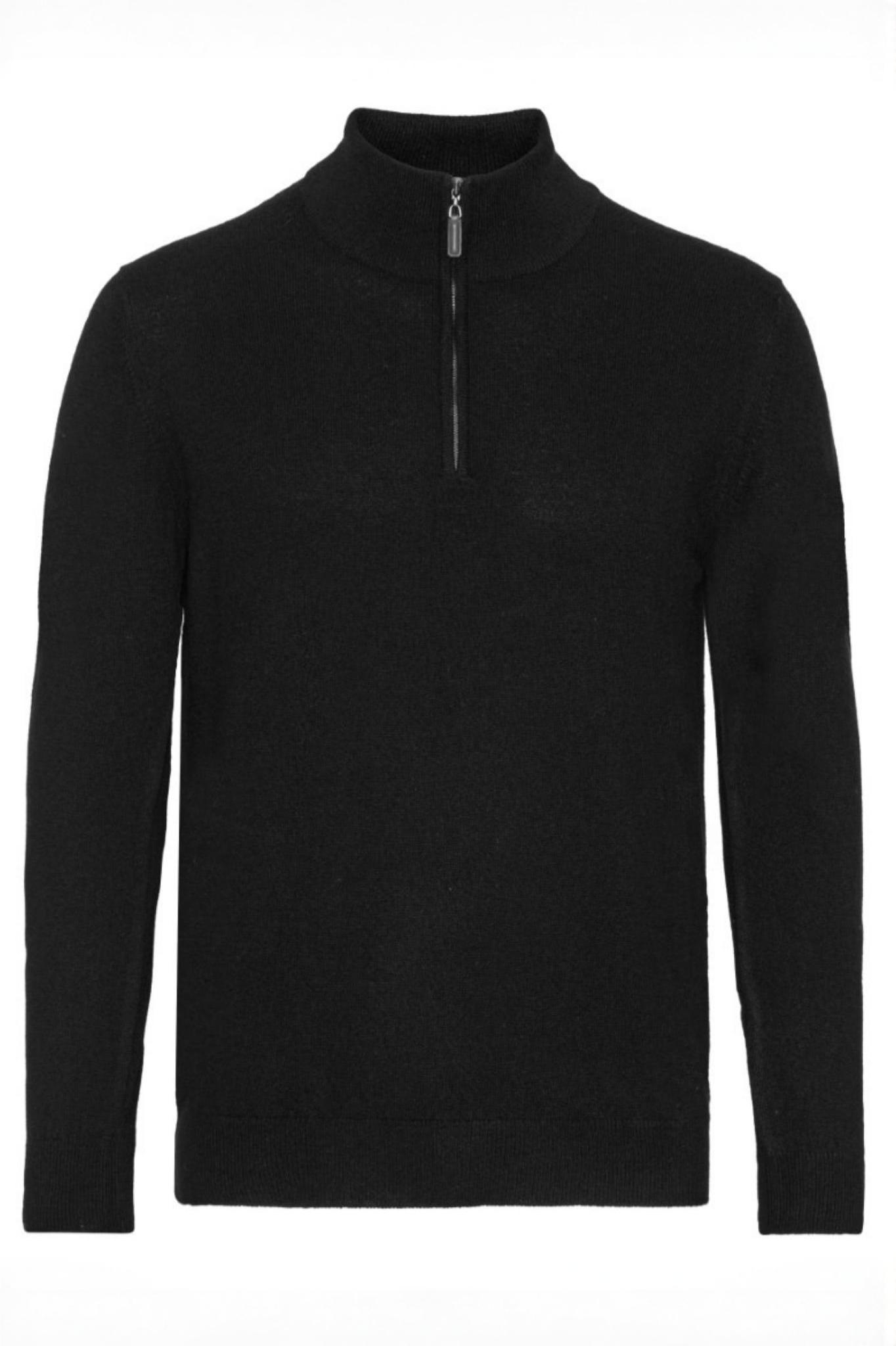 Cashmere herrtröja half zip, Skottland - Svart