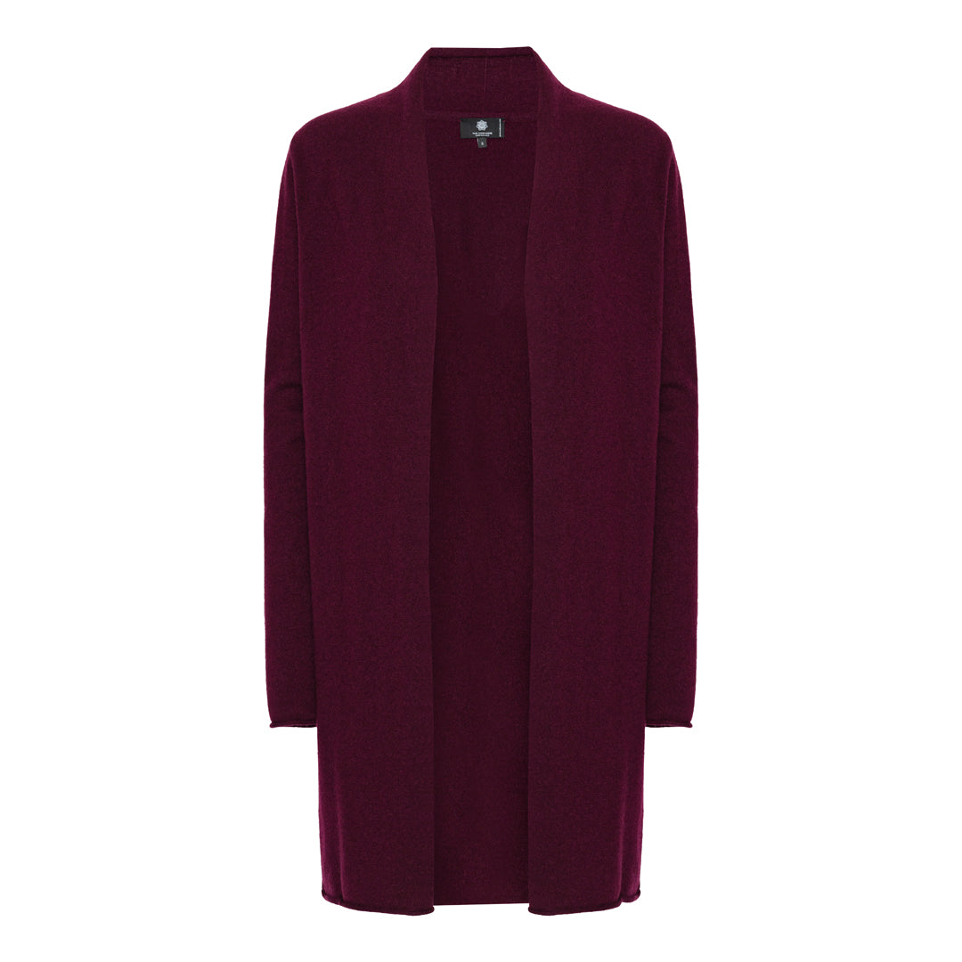 Ingrid - lång cardigan i cashmere - mörk vinröd Bordeaux