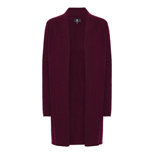 Ingrid - lång cardigan i cashmere - mörk vinröd Bordeaux