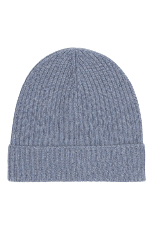 Robin - ribbstickad mössa (beanie) i cashmere - Ljus Denimblå