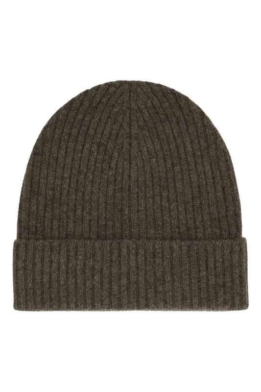 Robin - ribbstickad mössa (beanie) i cashmere - Armygrön