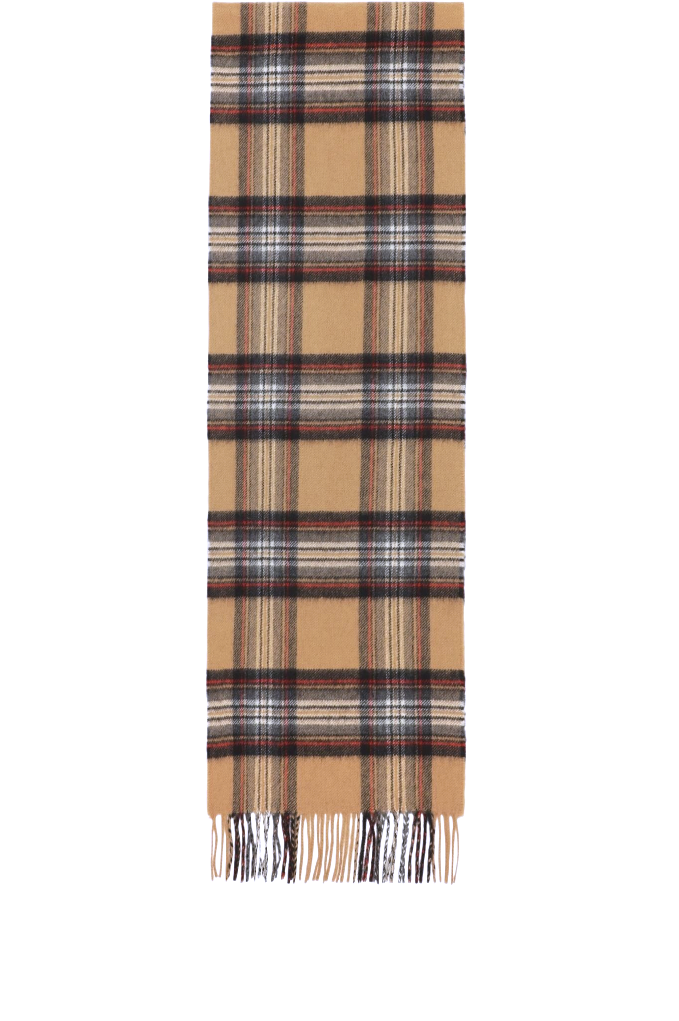 Cashmere halsduk med fransar, Skottland - Rutig Tartan Camel