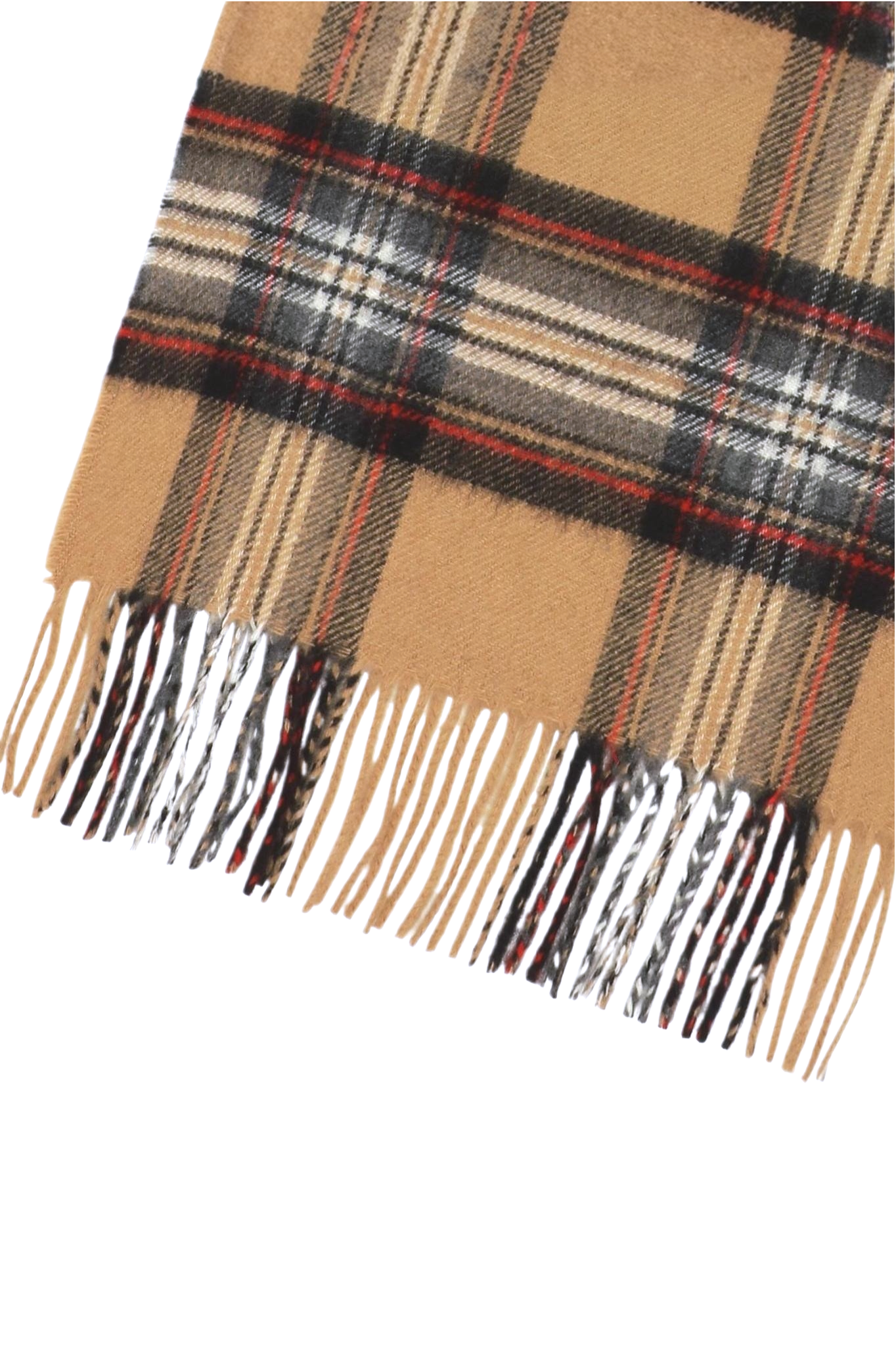 Cashmere halsduk med fransar, Skottland - Rutig Tartan Camel