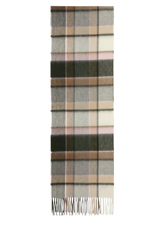 Cashmere halsduk med fransar, Skottland - Rutig Tartan Rosa grå brun vit