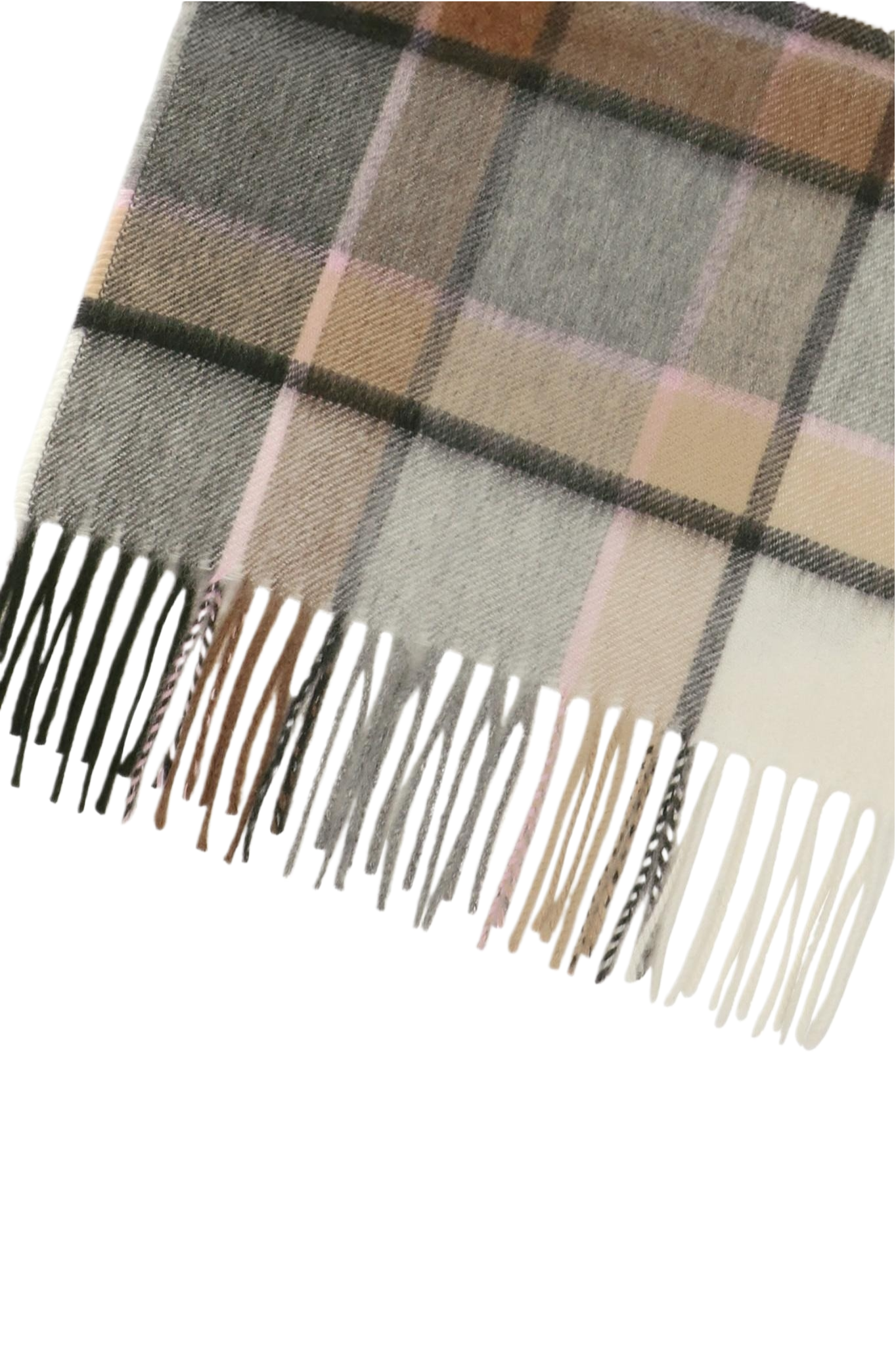 Cashmere halsduk med fransar, Skottland - Rutig Tartan Rosa grå brun vit