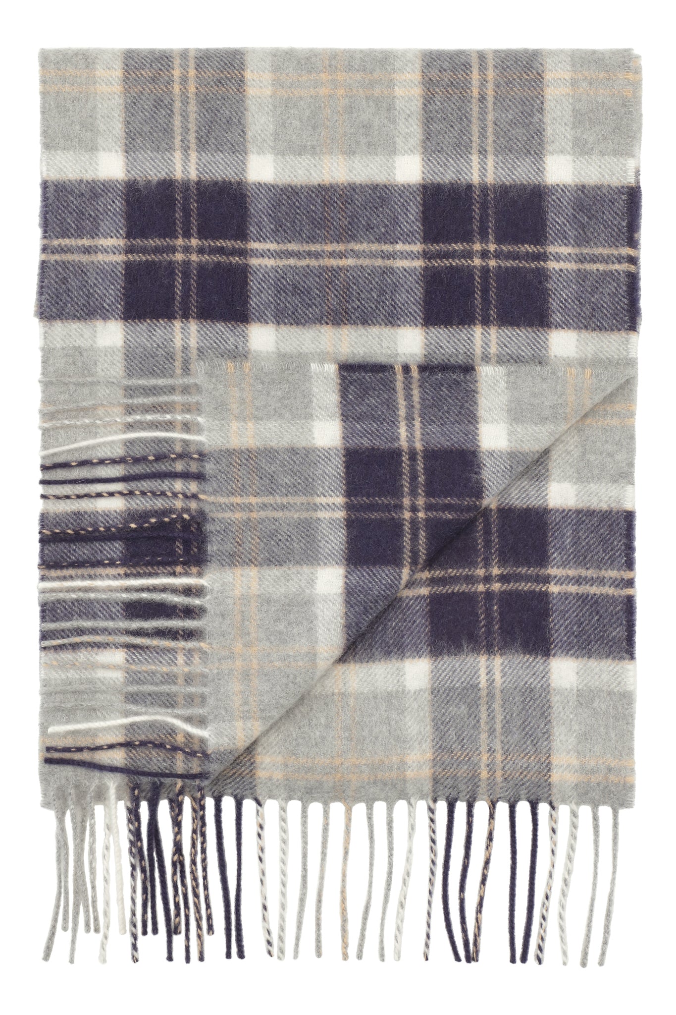 Cashmere halsduk med fransar, Skottland - Rutig Tartan Silver Bannock Bane