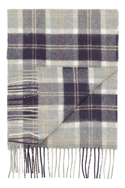 Cashmere halsduk med fransar, Skottland - Rutig Tartan Silver Bannock Bane