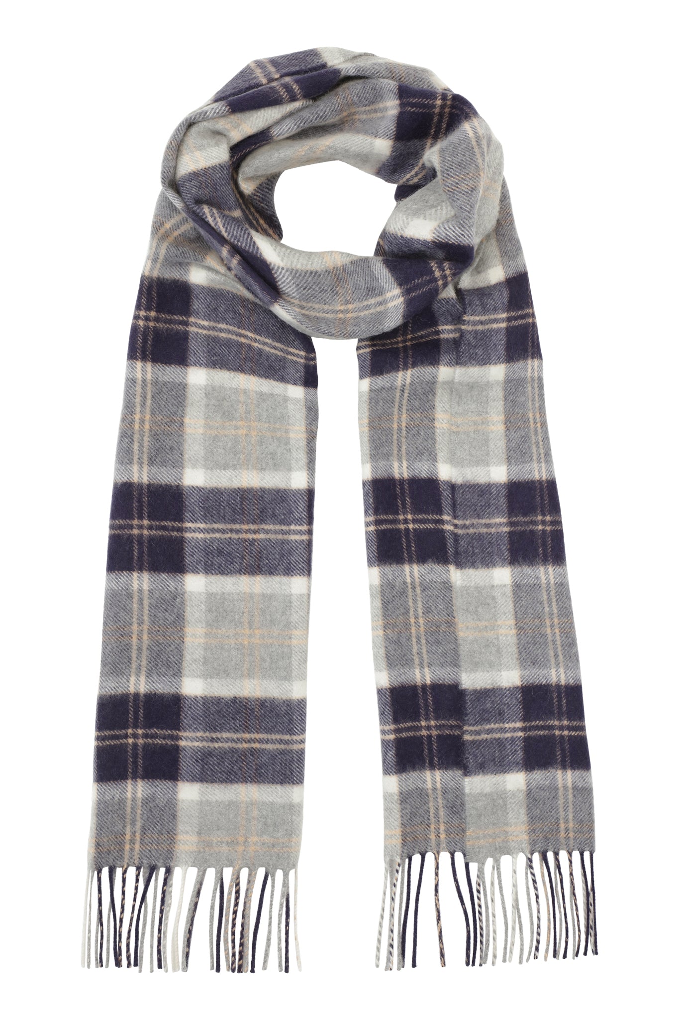 Cashmere halsduk med fransar, Skottland - Rutig Tartan Silver Bannock Bane