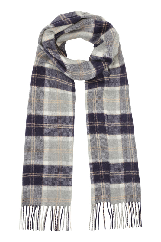 Cashmere halsduk med fransar, Skottland - Rutig Tartan Silver Bannock Bane