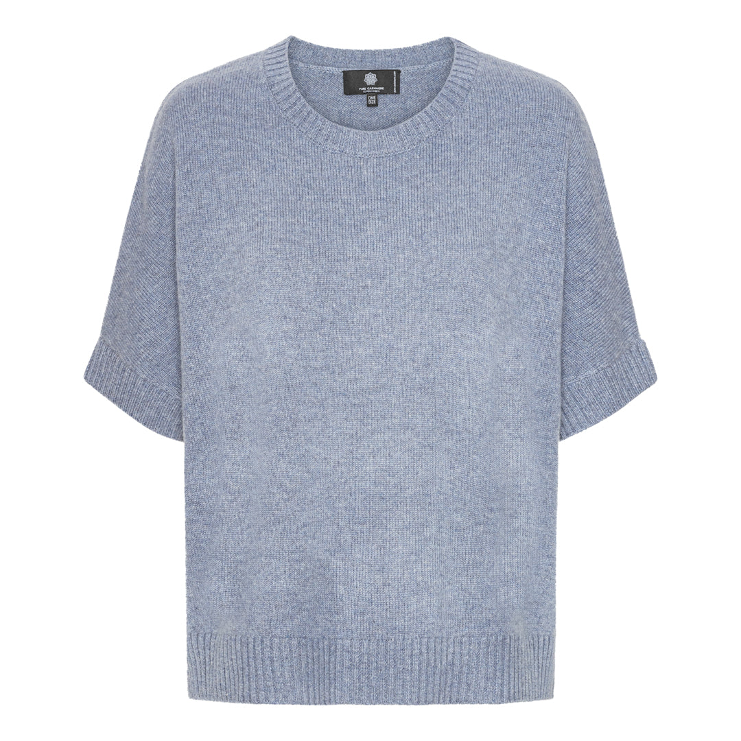 Tilde – T-poncho i cashmere - Lys Denim Blå