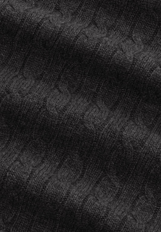 Cashmere kabelstickad herrtröja med rund hals, Skottland - Antracit grå