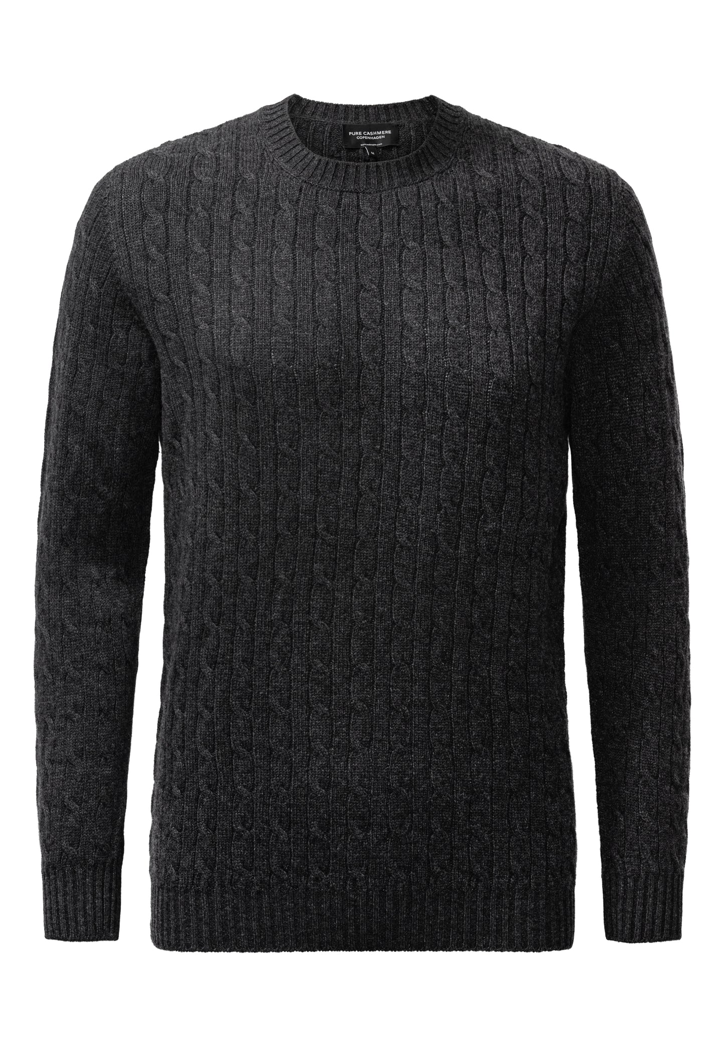 Cashmere kabelstickad herrtröja med rund hals, Skottland - Antracit grå