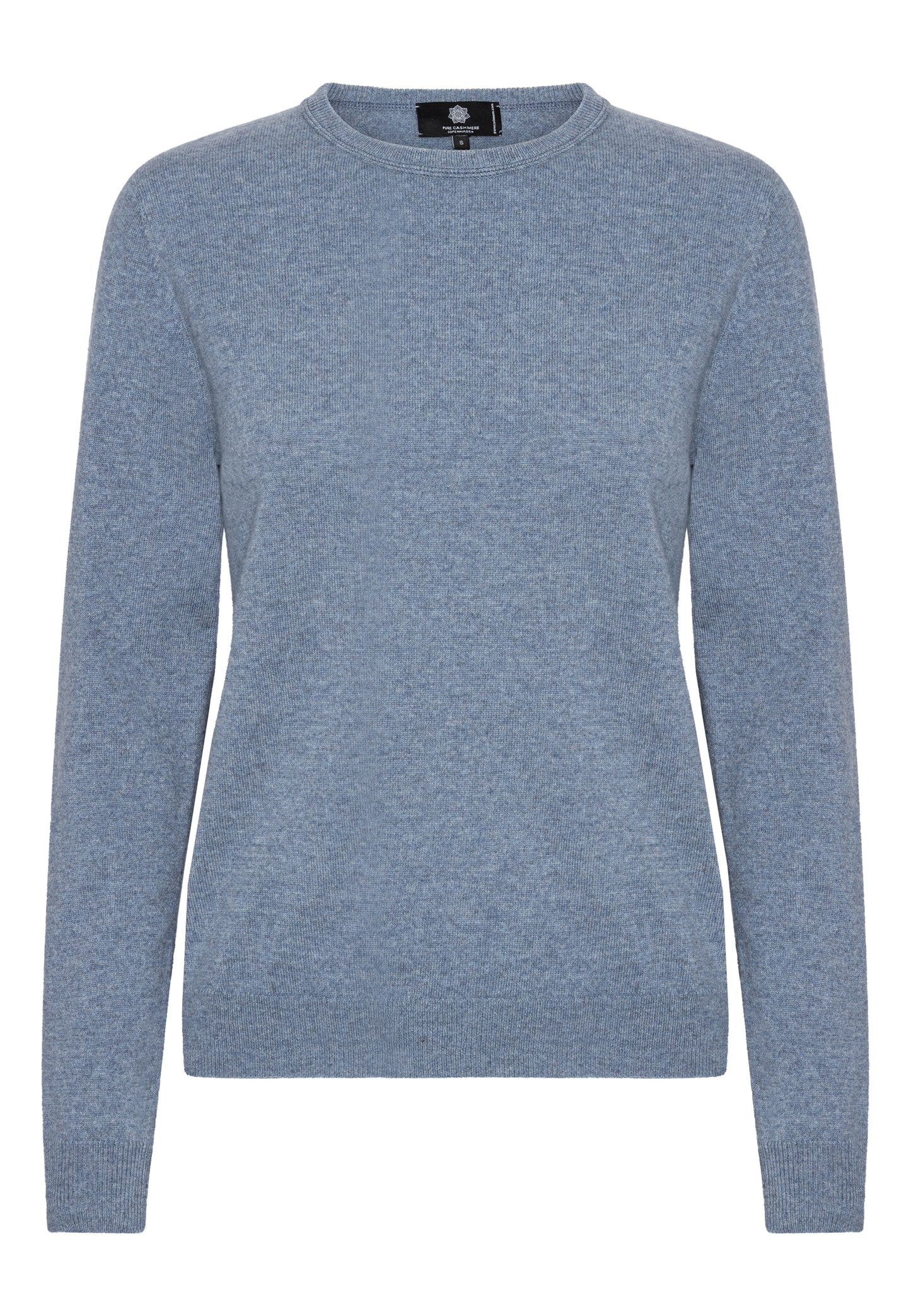 Pil - Klassisk damtröja i cashmere med O-neck - Ljus Denim Blå