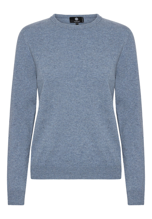 Pil - Klassisk damtröja i cashmere med O-neck - Ljus Denim Blå