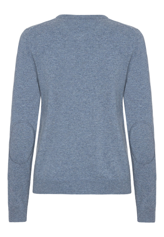 Pil - Klassisk damtröja i cashmere med O-neck - Ljus Denim Blå