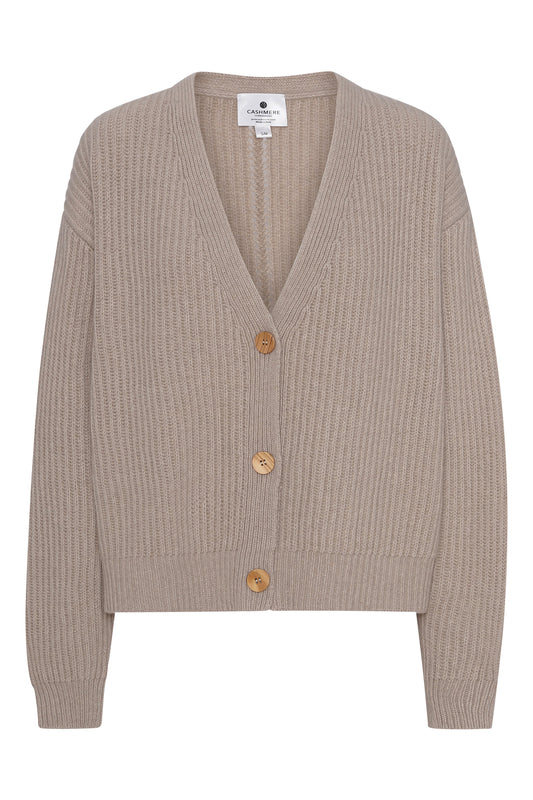 Maja - ribbstickad kofta i återvunnen cashmere - Beige