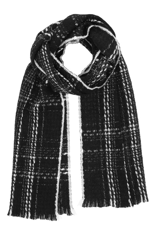Boucle - Rutig halsduk i cashmere - Svart och vit