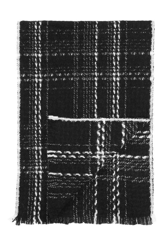 Boucle - Rutig halsduk i cashmere - Svart och vit