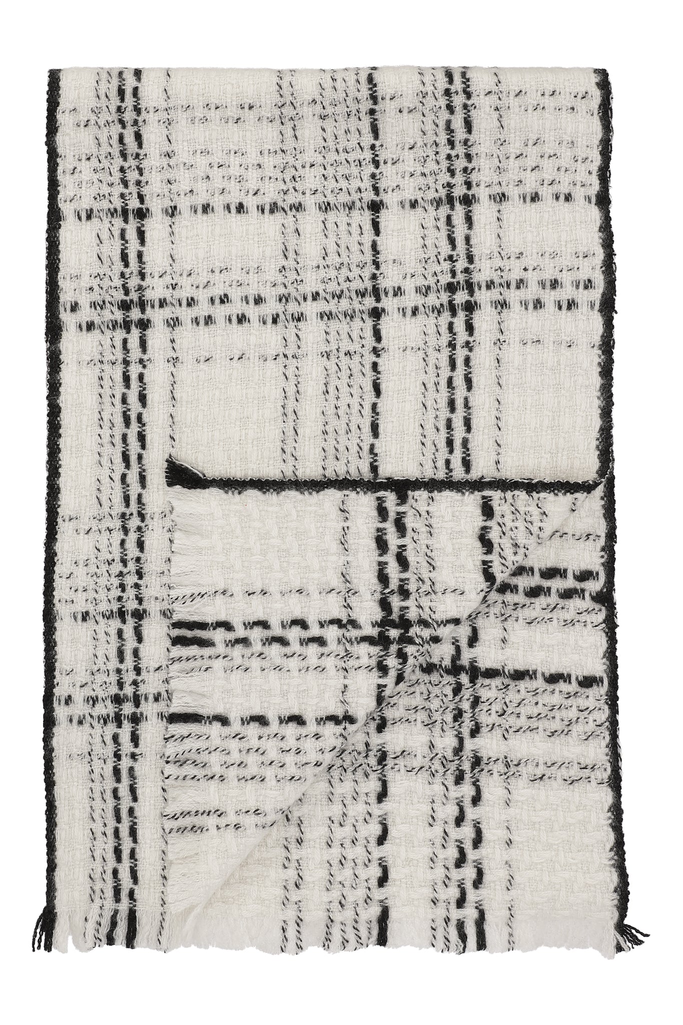 Boucle - Rutig halsduk i cashmere - Vit och svart