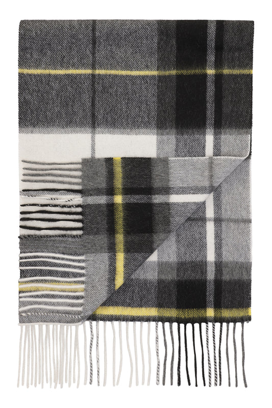 Kim 30 - Rutig halsduk i cashmere - Svart, vit, gul