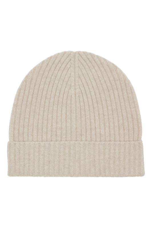 Robin - ribbstickad mössa (beanie) i cashmere - Beige