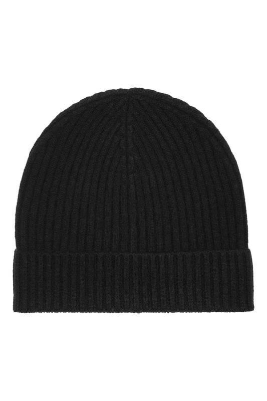 Robin - ribbstickad mössa (beanie) i cashmere - Svart