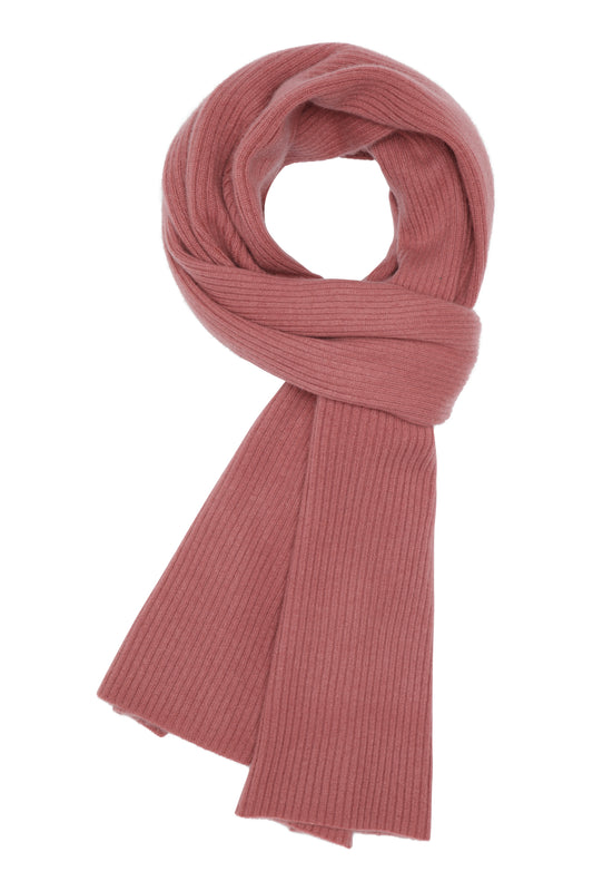 Robin - ribbstickad halsduk i cashmere - Hallonsorbet